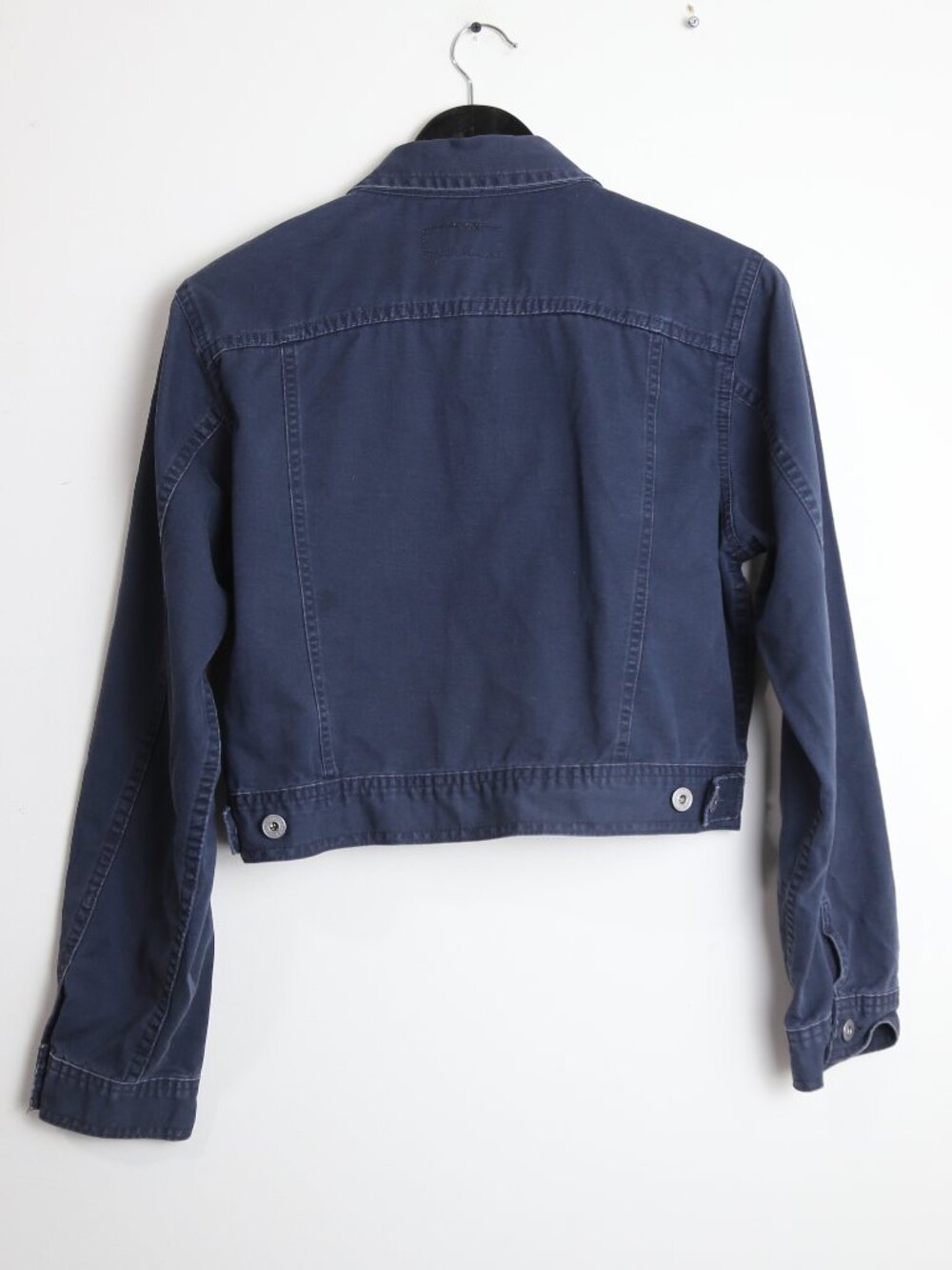 Calvin Klein Jeans Vintage Cropped Dark Blue Khakis Military Jacket Size Large - Picture 4 of 7